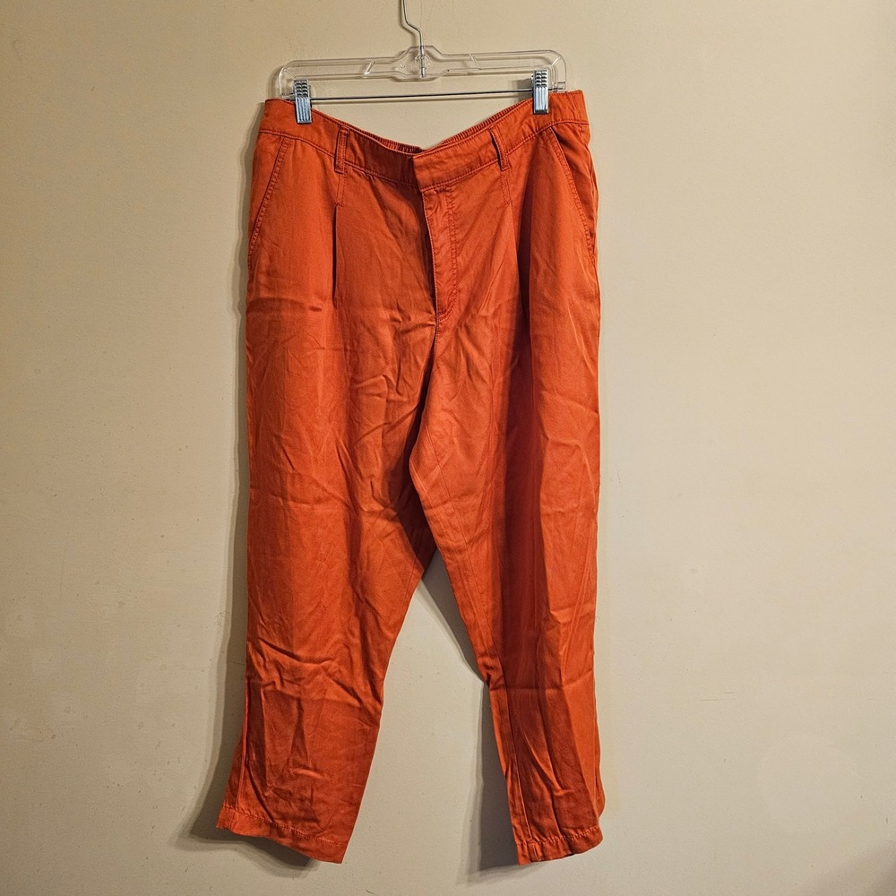 LOFT Trousers Women Large Orange Lyocell Pleated Elastic Back Pants 587482 NWT